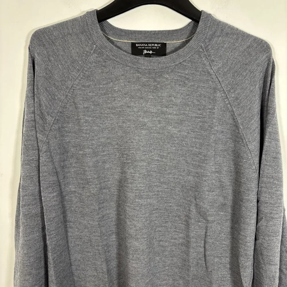 Banana Republic‎ Baruffa Sweater 100% Italian Merino Wool Mens XL Gray Crew Neck